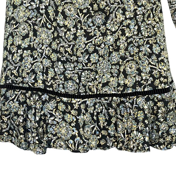 Free People Boheme Mini Dress Womens Size 4 Black Combo Long Sleeve Boho Ruffle - Picture 4 of 14